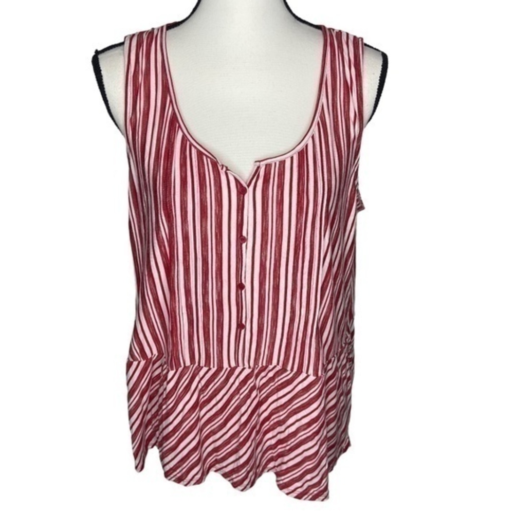 Vintage America Blues Top Red and White Striped Peplum Sleeveless Tank Size XL